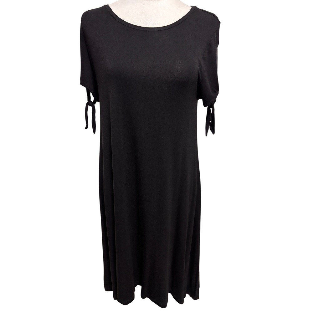 Old Navy Jersey Knit Swing Dress Womens S Black Tie Sleeve Casual Minimalist LBD